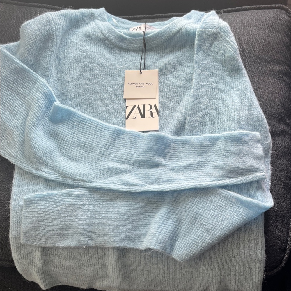 Zara Women's Soft Sky Blue Crew Neck Sweater